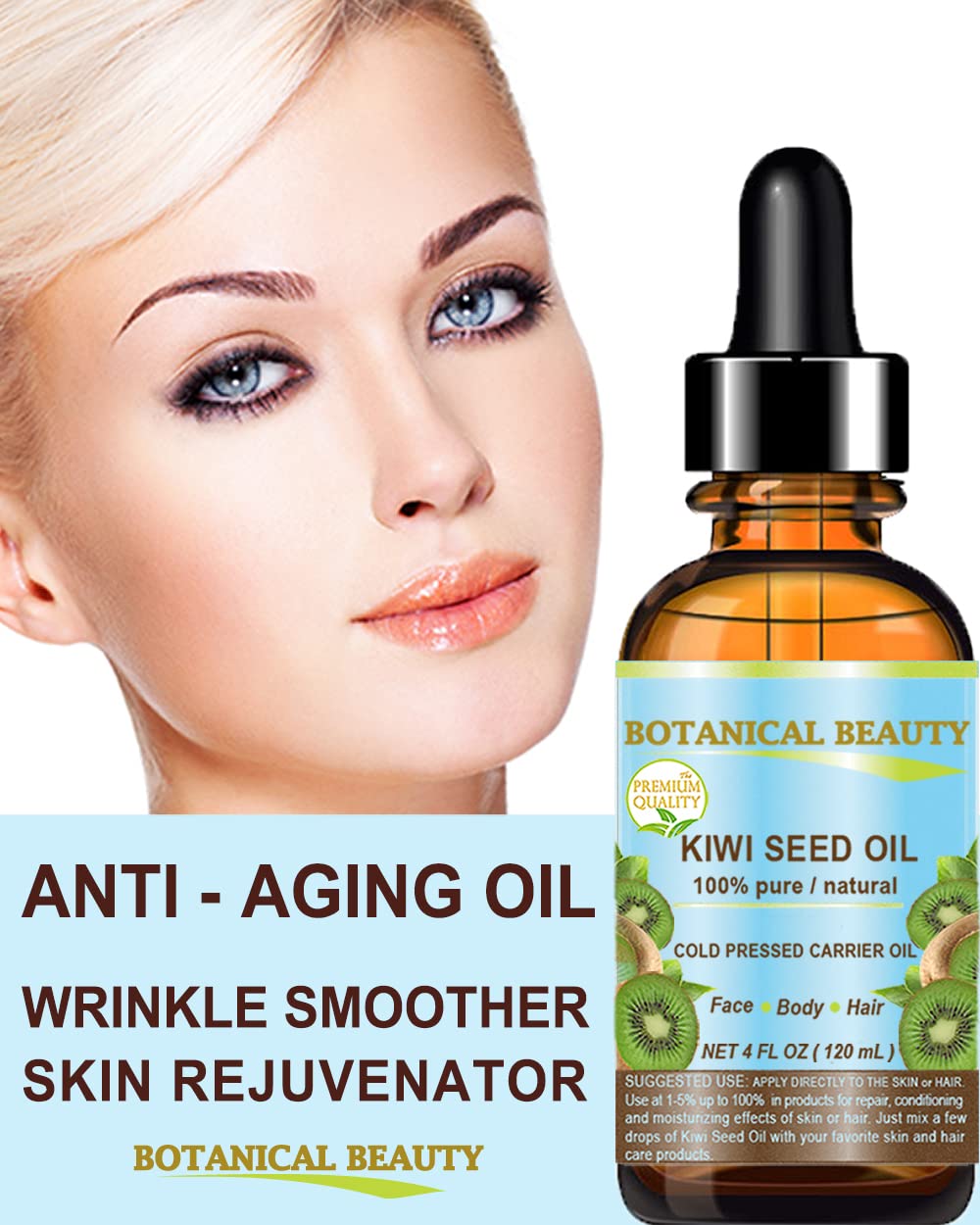 Botanical Beauty KIWI SEED OIL. 100% Pure Natural Undiluted Virgin Cold Pressed Carrier Oil 0.5 Fl.oz.- 15 ml for Face, Skin, Bo