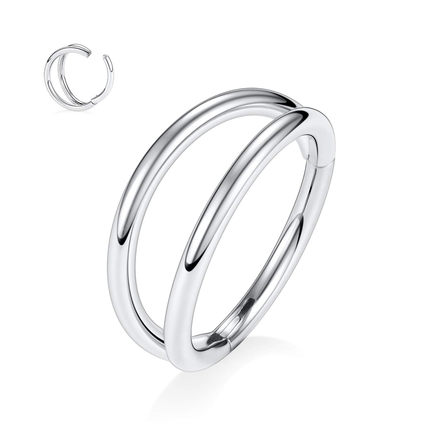 14G Double Nose Hoop Ring for Single Piercing 10mm Silver Septum Jewelry Surgical Steel Helix Conch Cartilage Earring Snug Daith