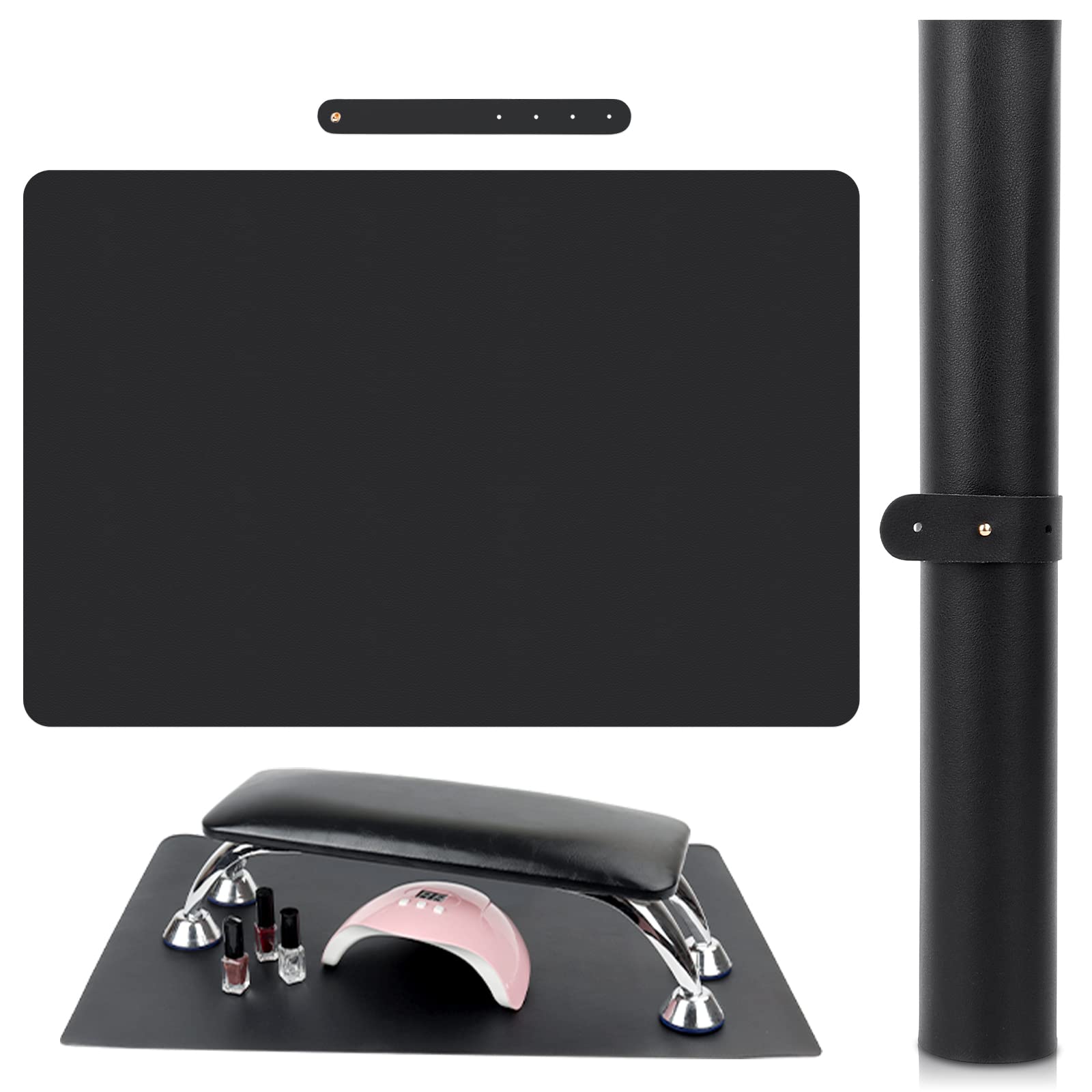(MAT ONLY) Black Nail Art Table Mat, Foldable Nail Art Hand Rest Pad for Nail Arm Rest Cushion, Soft Microfiber Leather Nail Mat
