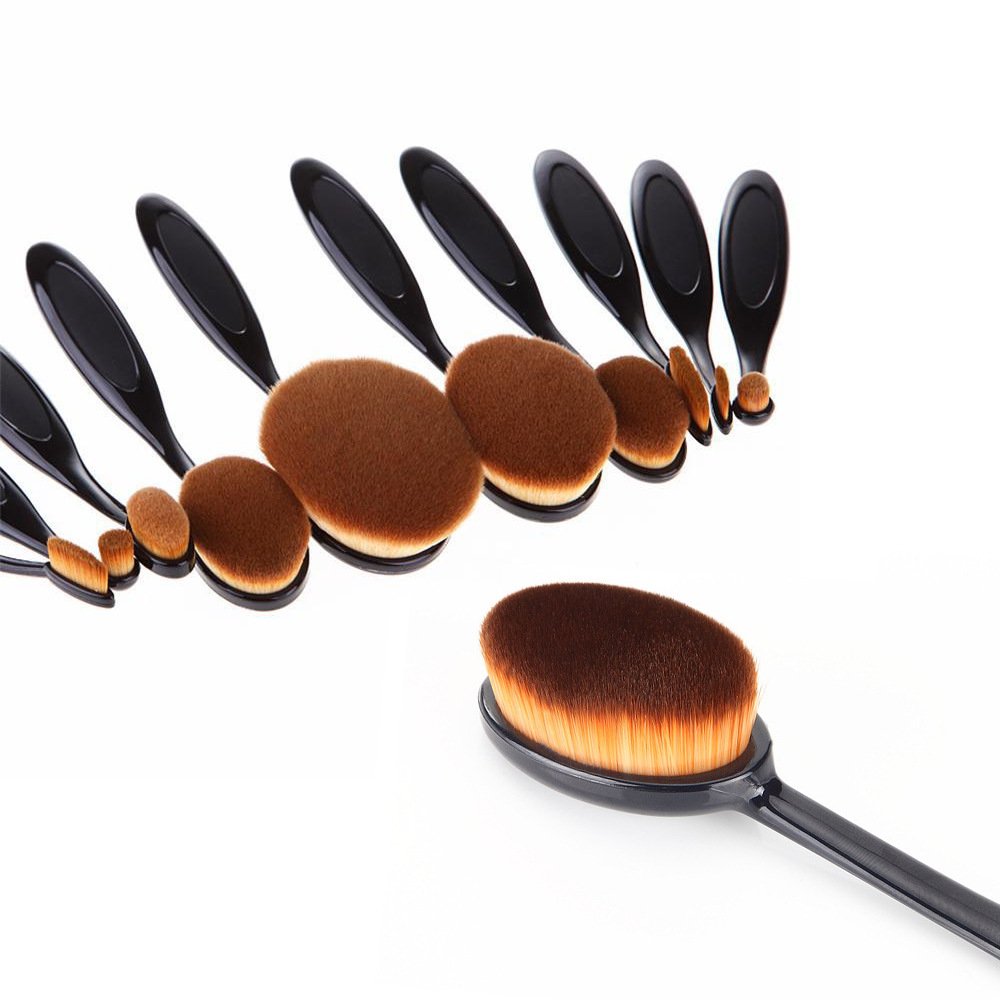 Imported 11Pcs Black Toothbrush Curve Makeup Tool Oval Foundation Brush54003203Mg