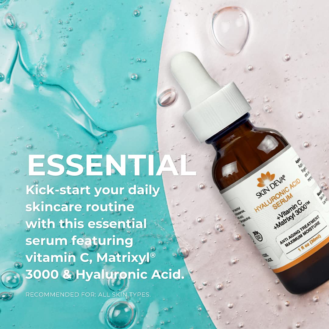 SKIN DEVA 1 oz Serum Vitamin C and Hyaluronic Acid Serum for Face + Matrixyl 3000 Anti Aging Serum, Boost Skin Collagen, Dark Sp