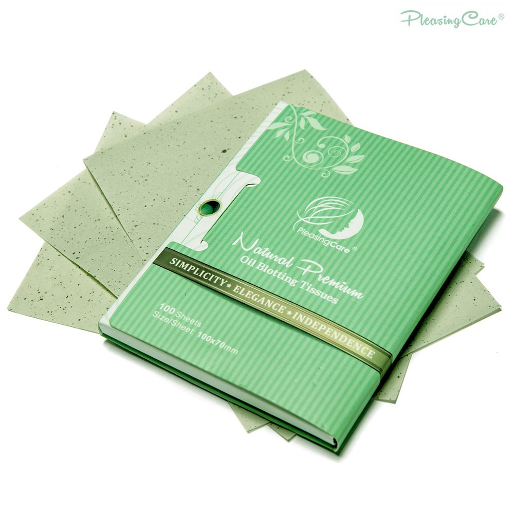 Makeup Mirror With Facial Oil Blotting Paper Sheets - Green Tea 100 Counts, Silver Compact Folding Cosmetic Travel Mirror