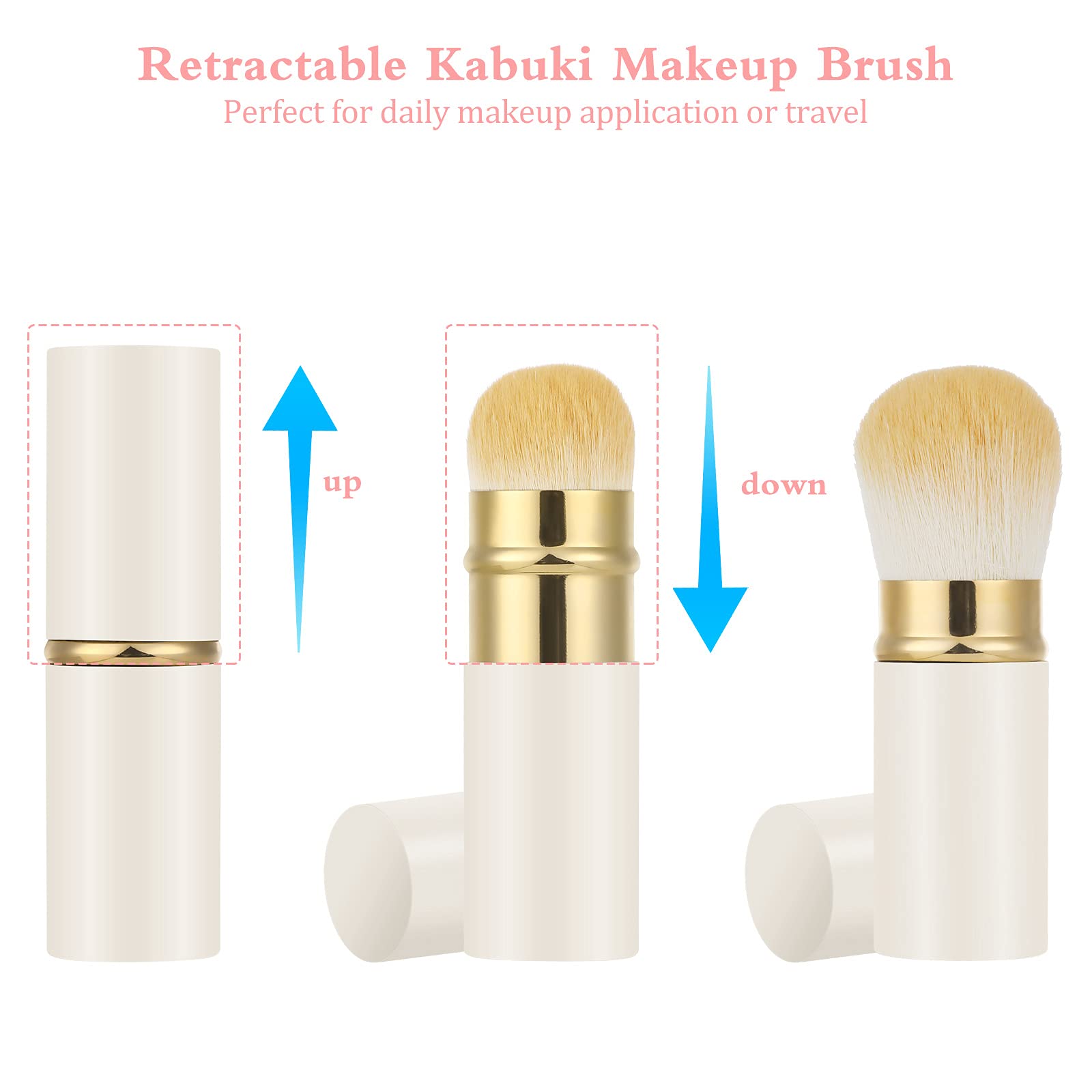 Falliny Retractable Makeup Brush, Travel Powder Brush Face Blush Brush, Portable Kabuki Makeup Brush With Cover For Blush, Sunsc