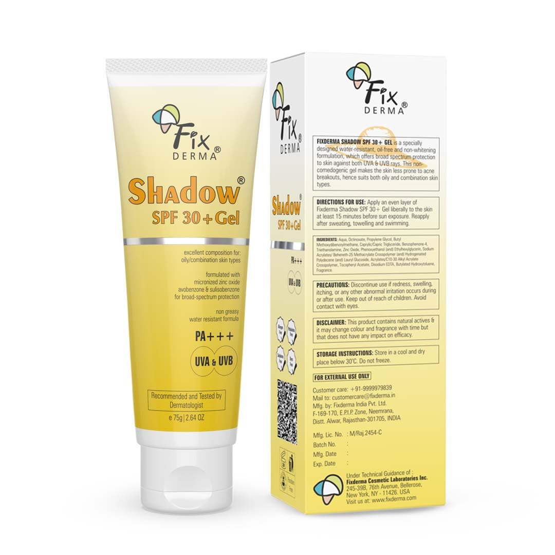 Fixderma Shadow Spf 30+ Gel, Dermatologist Tested Offers Spf 30 +, Broad Spectrum Uva And Uvb Protection, Water Resistant Sunscr