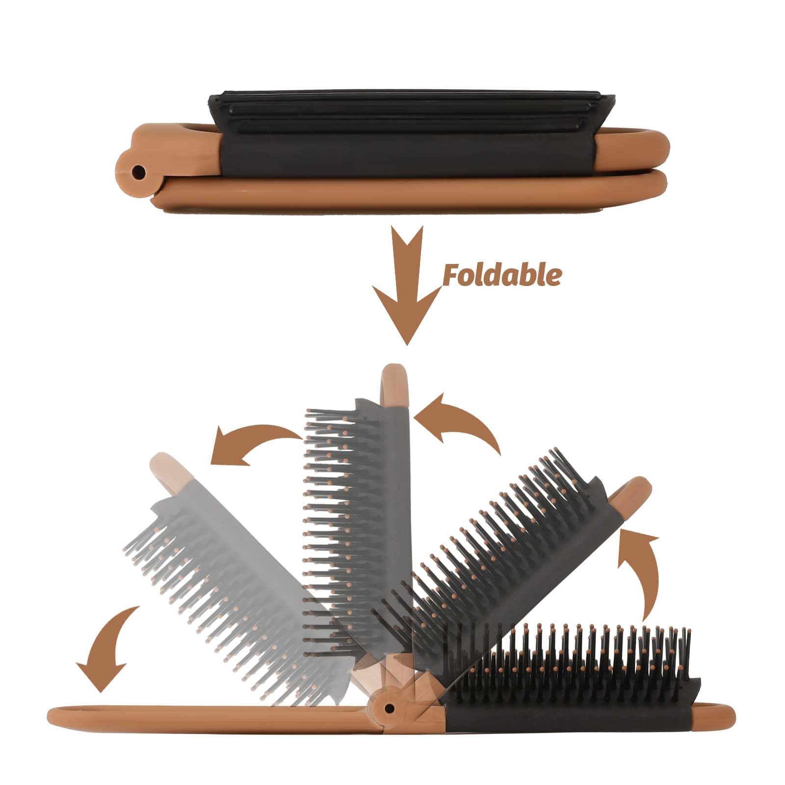 Mozeat Lens Travel Hair Brush, Compact Folding Hair Brush With Mirror, Portable Hair Comb For Gym, Trip, Purse, Swimming (Brown)