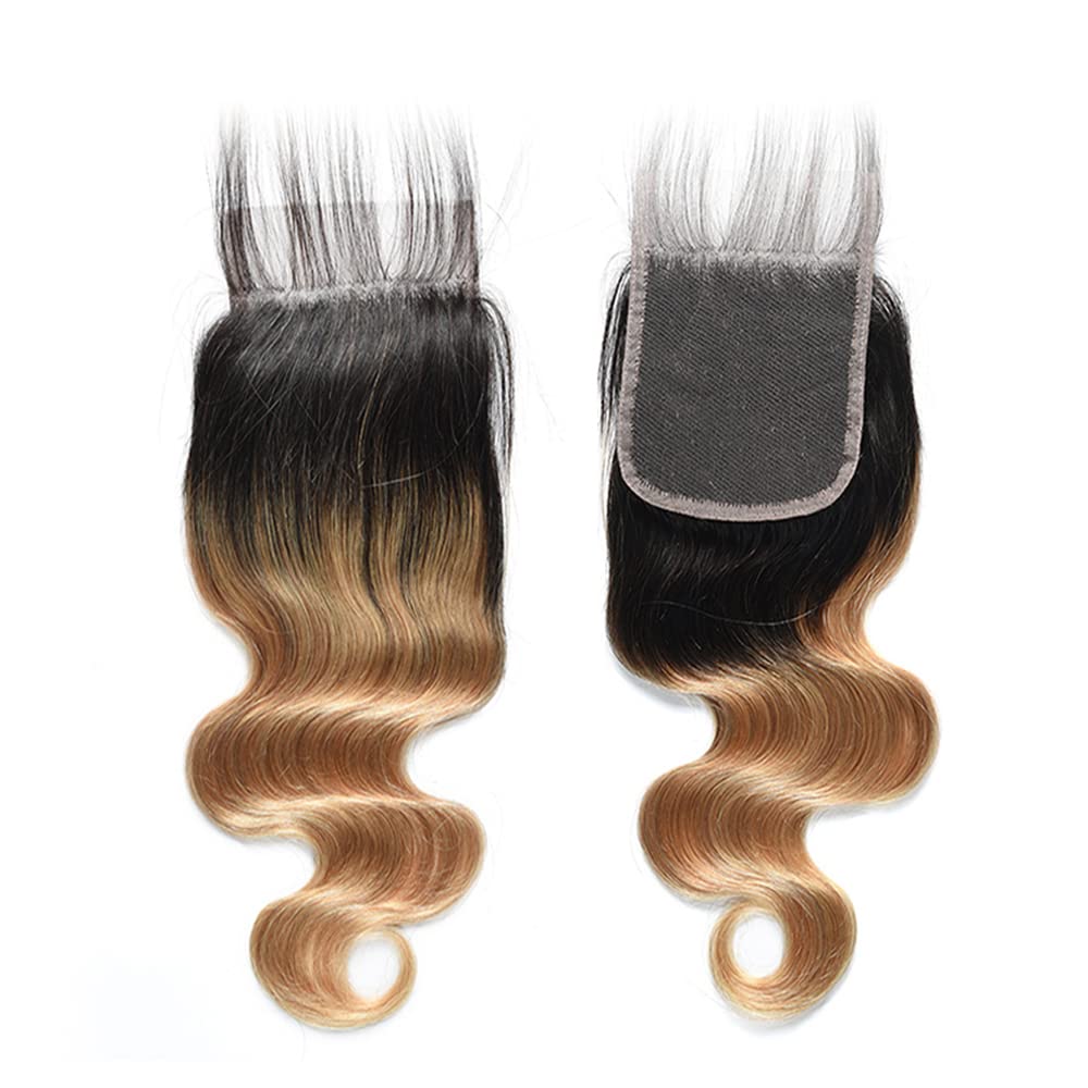 1B/27 Ombre Lace Closure Brazilian Virgin Hair Body Wave Honey Blonde Closure Only Pre Plucked With Baby Hair Transparent Lace 4
