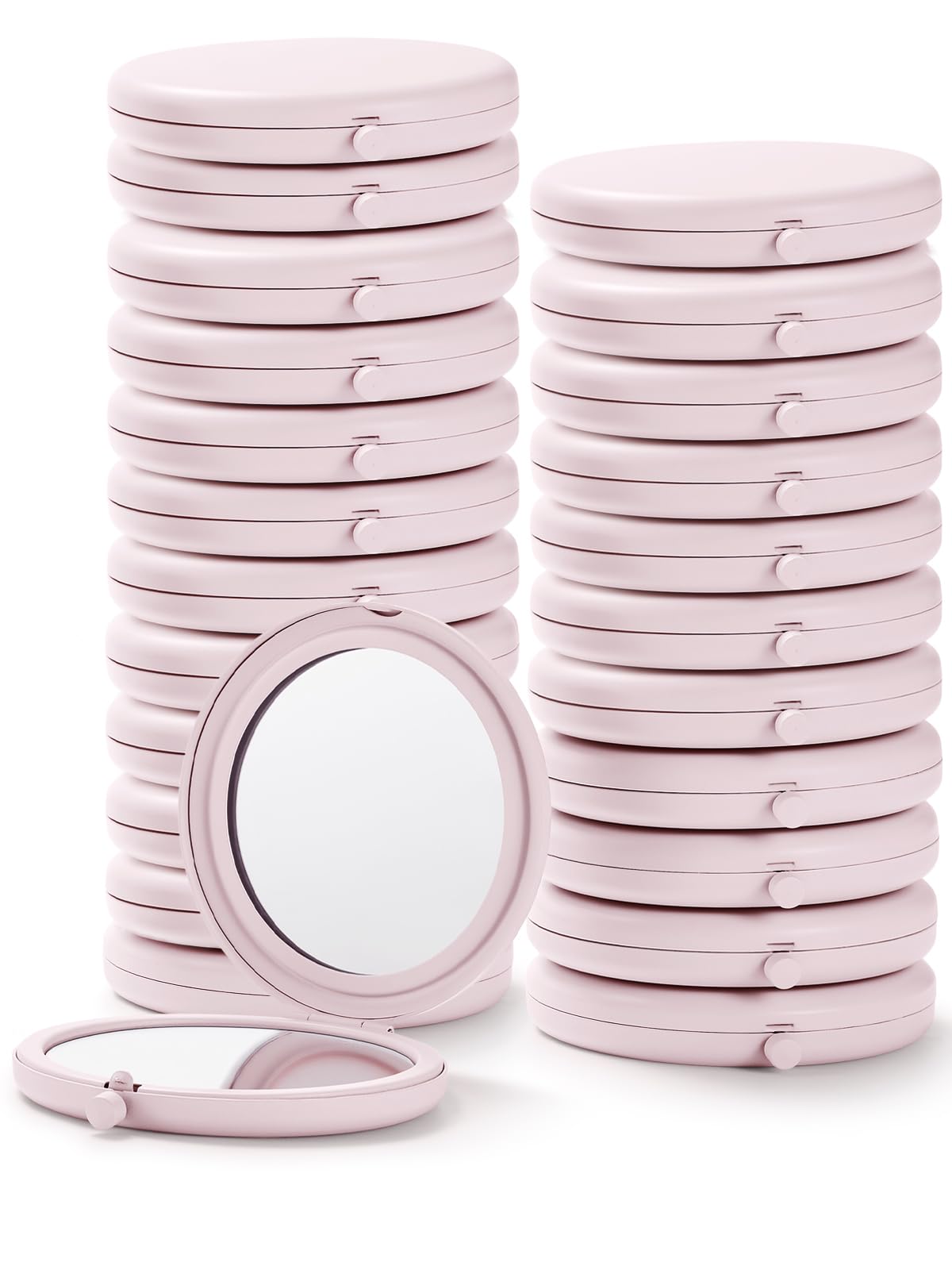 Getinbulk Compact Mirror For Purse, Pack Of 24 Double-Sided 1X/2X Magnifying Round Metal Pocket Makeup Mirrors (Round, Pink Mars