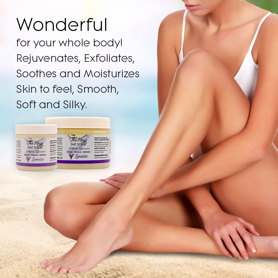 The Keys Salt Scrub, Lavender Exfoliating Body Scrub for Women & Men, Deep Cleansing for Hands, Feet & Bikini Area, Sea Salt Scr