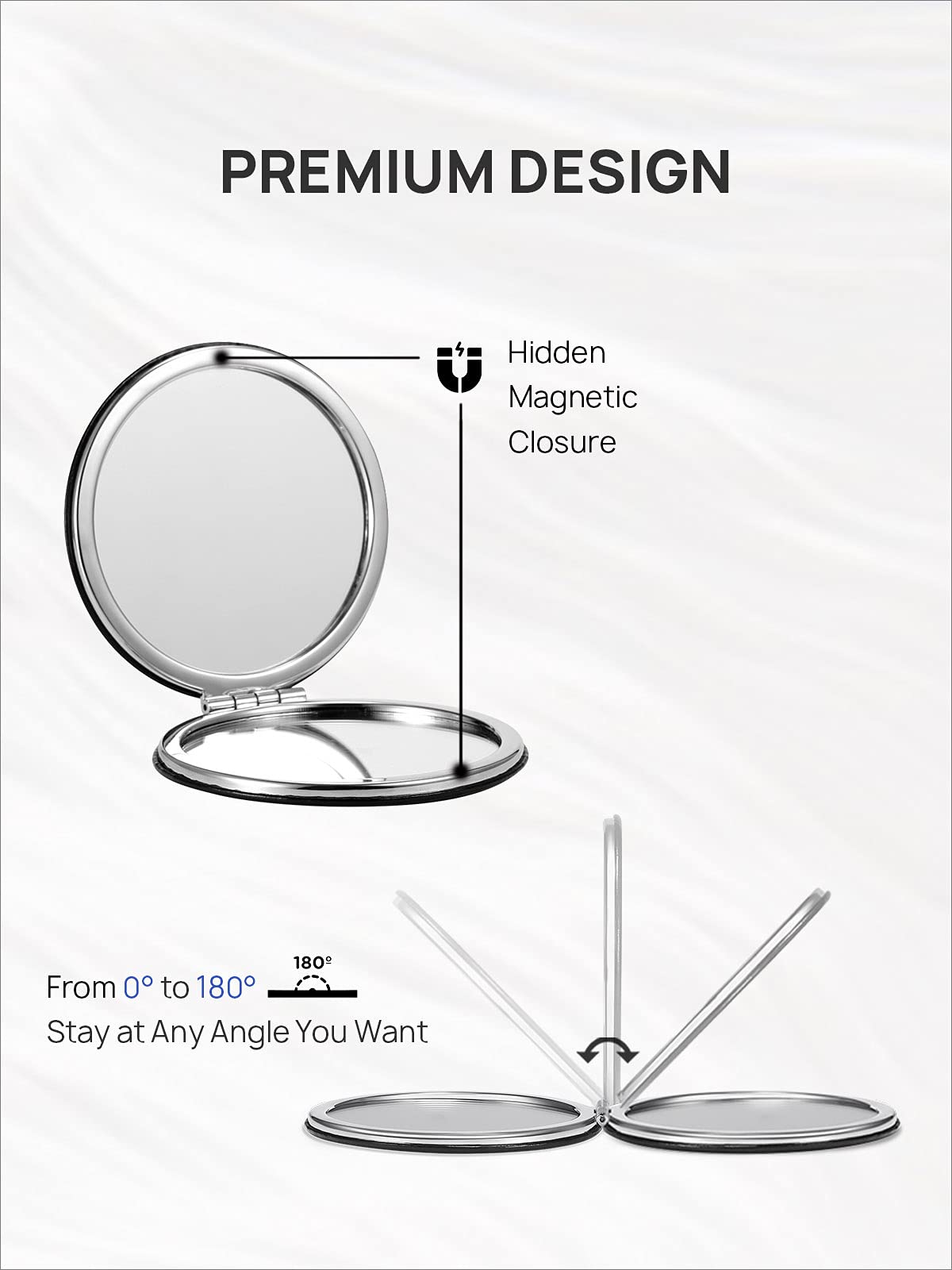 Omiro 1X/10X(300R) Compact Magnifying Mirror, Unique Painting Pocket Mirror With Classical Pu Leather (Round,Pink Flamingos)