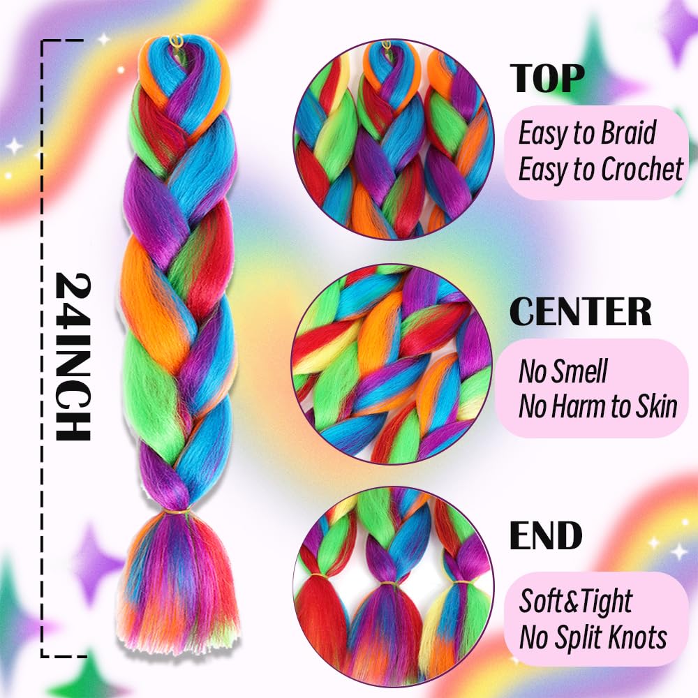 Jumbo Braiding Hair Fiber Mix Four Silky Colorful Twist Braiding Hair Rainbow Colors Extensions Kanekalon Synthetic Hair Mix Rai