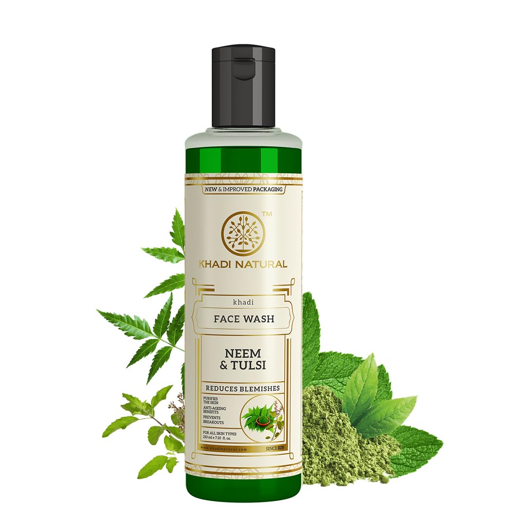 Khadi Natural Neem & Tulsi Face Wash | Herbal Face Cleanser For Oil Control & Cleansing | Helps Remove Dirt & Maintain Fresh Ski