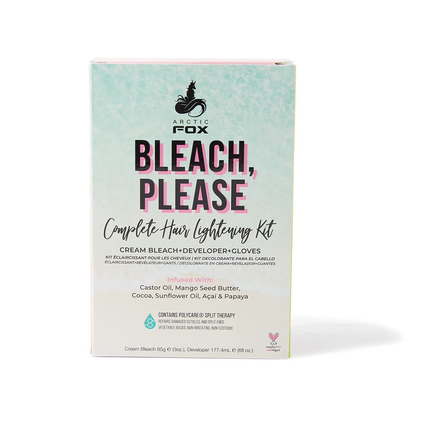 Arctic Fox Bleach Please Hair Lightening Kit Cream Bleach, 35 Volume Developer And Latex Free Gloves Infused With Acai, Cocoa, S