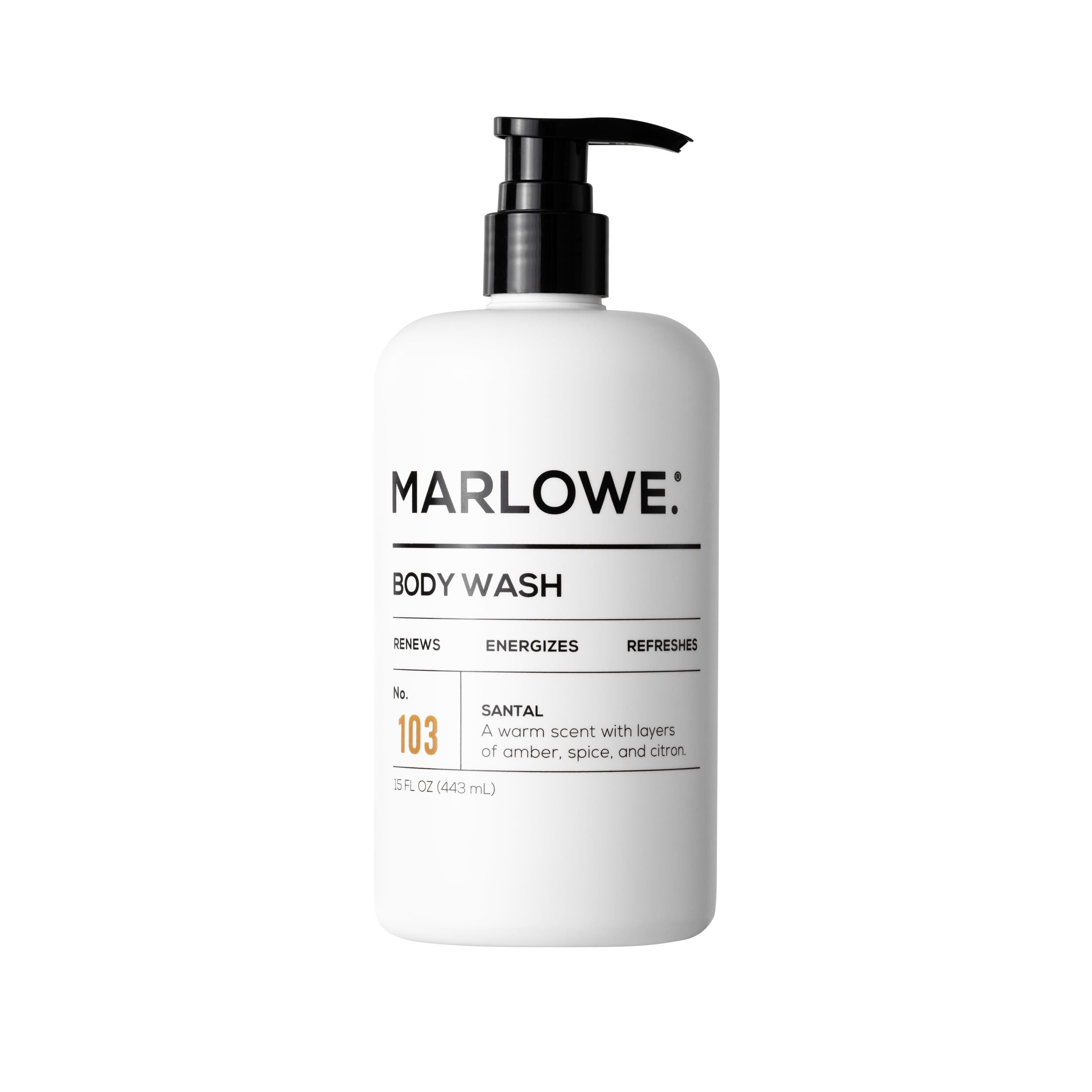 Marlowe. No. 103 Mens Santal Body Wash 15 Oz Pump, Energizing & Refreshing With Moisturizing Natural Aloe & Green Tea Extracts,