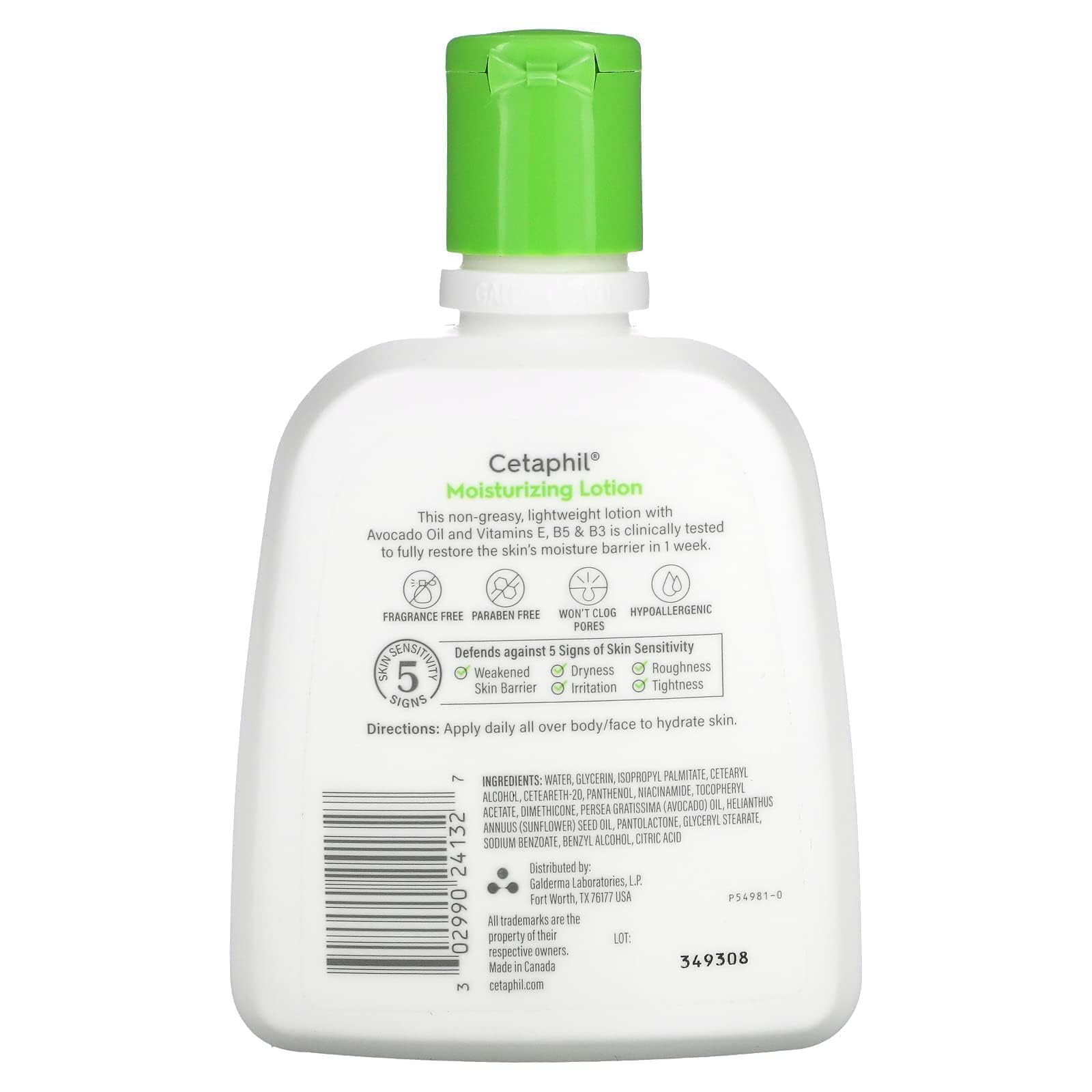 Cetaphil Moisturizing Lotion for Dry to Normal Sensitive Skin, 8 Fl Oz with Avocado Oil & Essential Vitamins B5 & B3