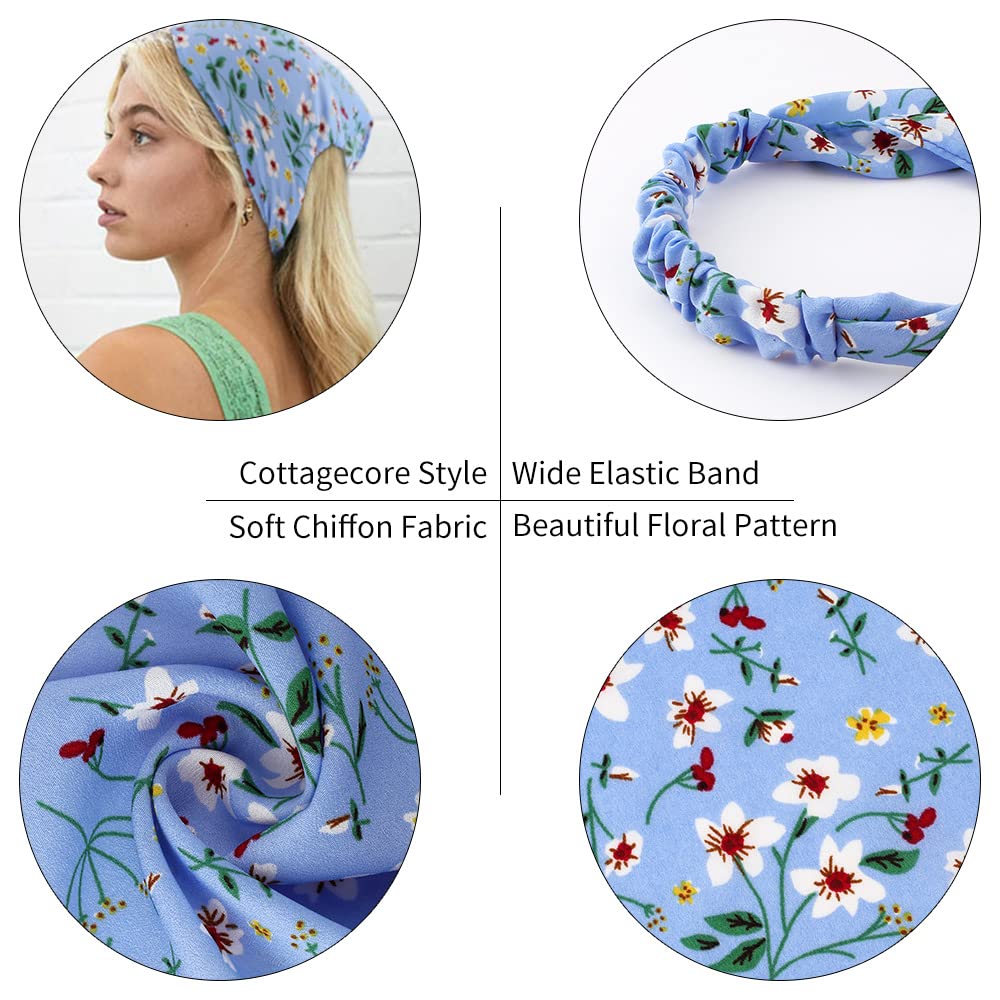 Tobatoba Floral Hair Scarf Headband 5 Pcs - Chiffon Boho Headbands For Women Elastic Head Bandana Floral Bandana Headbands For W