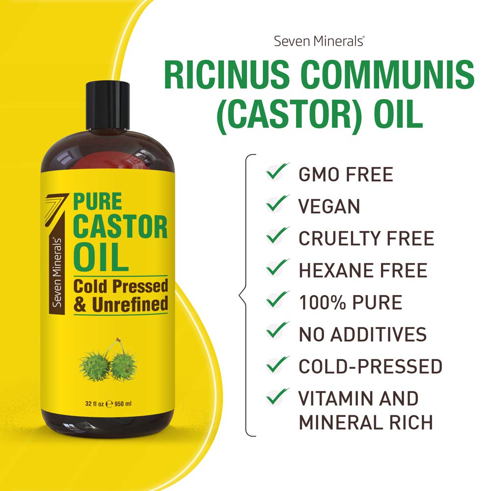Seven Minerals Pure Cold Pressed Castor Oil 32 fl oz - Unrefined, Hexa ...