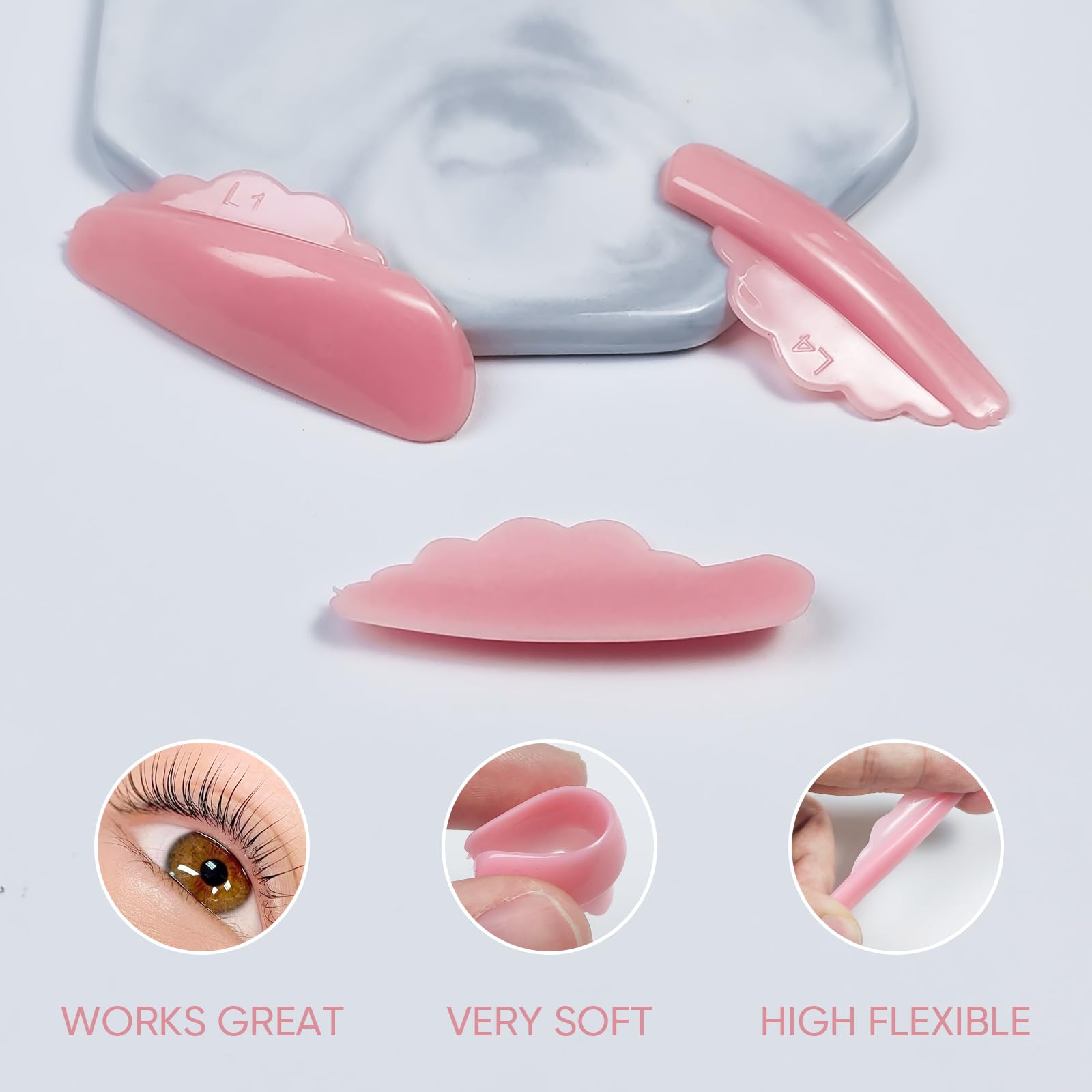 PERMANIA Lash Lift Pad, Liquid Silicone Super Elastic Lash Lift Rods Eyelash Shield V Warp 8 Pcs Eyelash Curler (Pink)