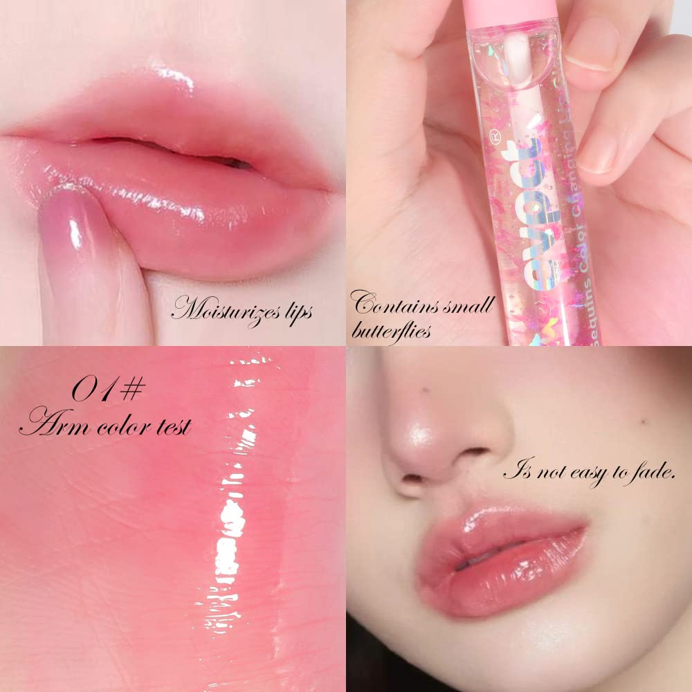 BINGBRUSH 3 Pcs Color Changing Lip Gloss lipstick, Pink Magic Mood Lip Oil Tinted,Temperature Color Change Lip Stain Lip Balm, L