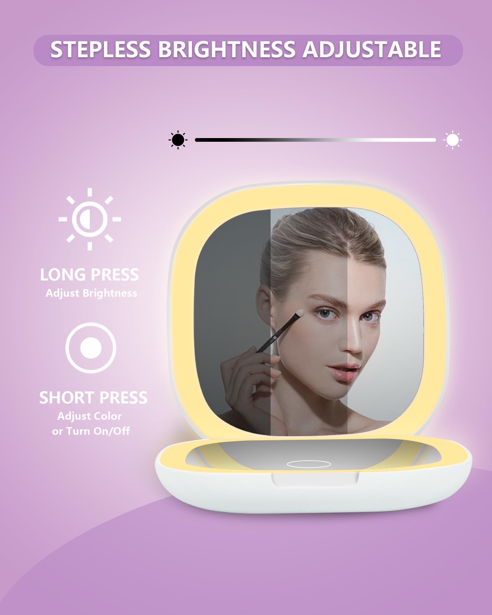 Dec.Metu Compact Mirror, 1X/5X Magnification Pocket Travel Makeup Mirror With Lights For Purse Rechargeable Small Handheld Mirro