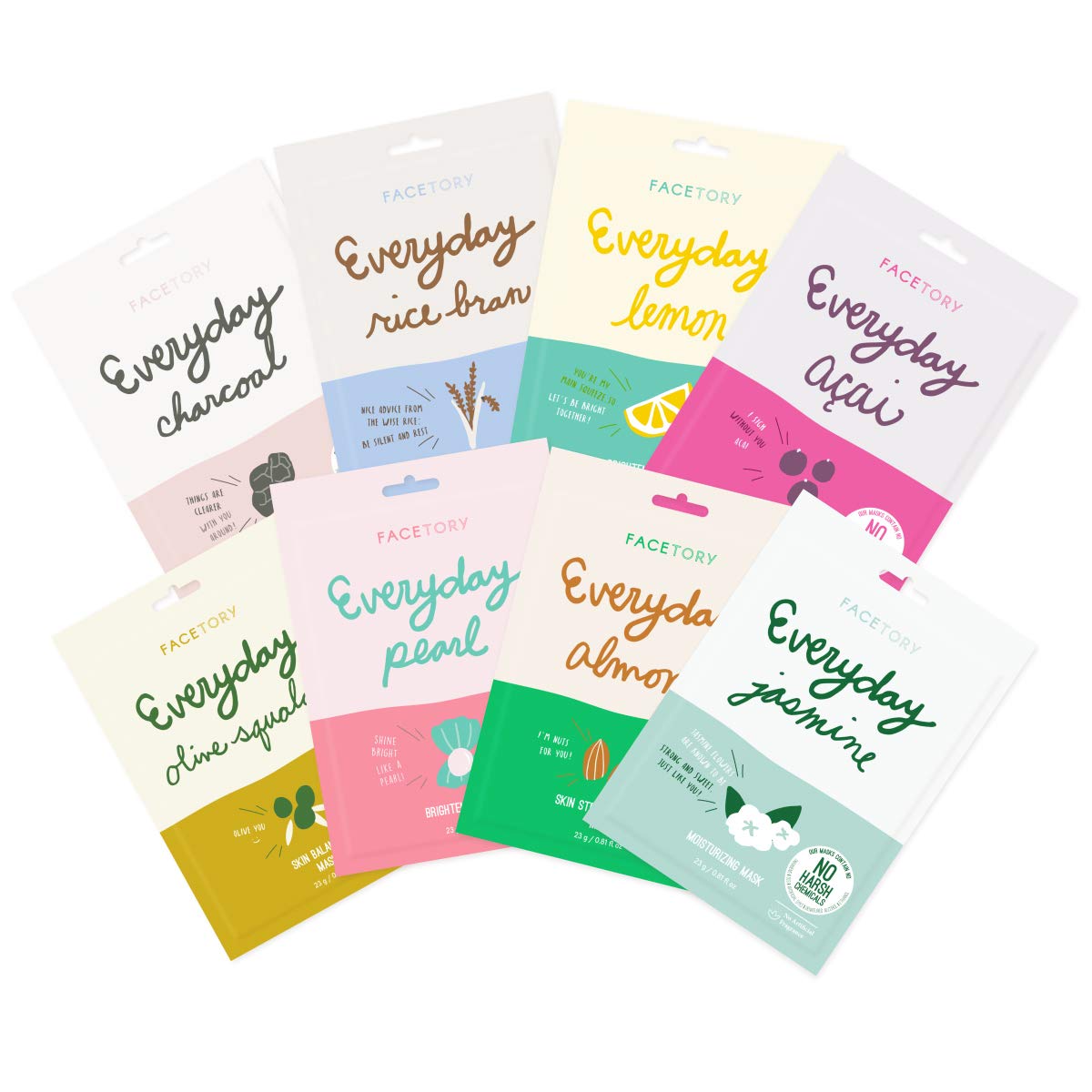 Everyday Set Of 8 Sheet Masks (8 Pack Bundle) - Hydrating Essence Korean Sheet Mask, For All Skin Types, Revitalizing, Purifying