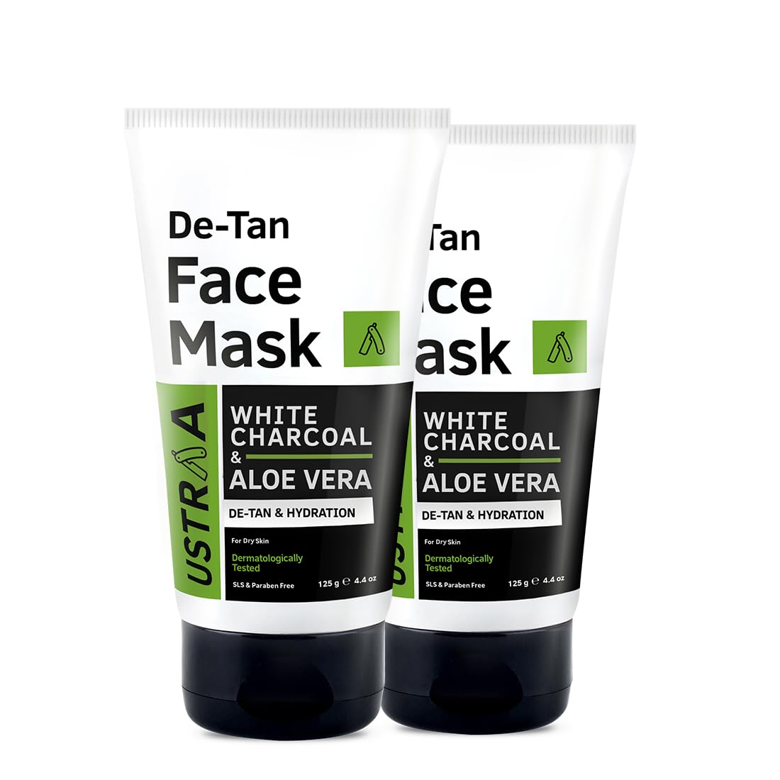 Ustraa DeTan Face Mask  Dry Skin  125 G X 2  WashOff Mask | For Dry Skin | With White Charcoal | Effective Tan Removal | Re