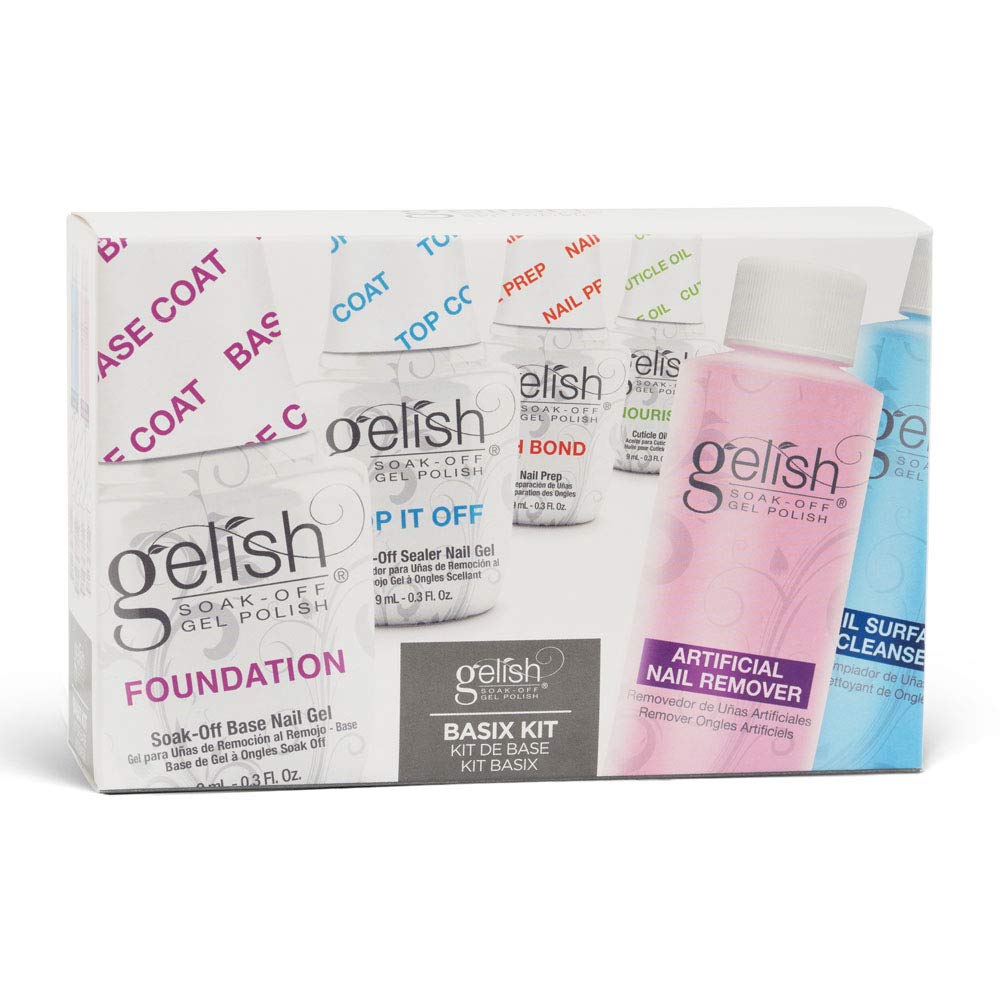 Gelish MINI Complete Basix Gel Nail Polish Prep Essentials Starter Kit with Foundation, pH Bond, Top It Off, Nourish, Artificial