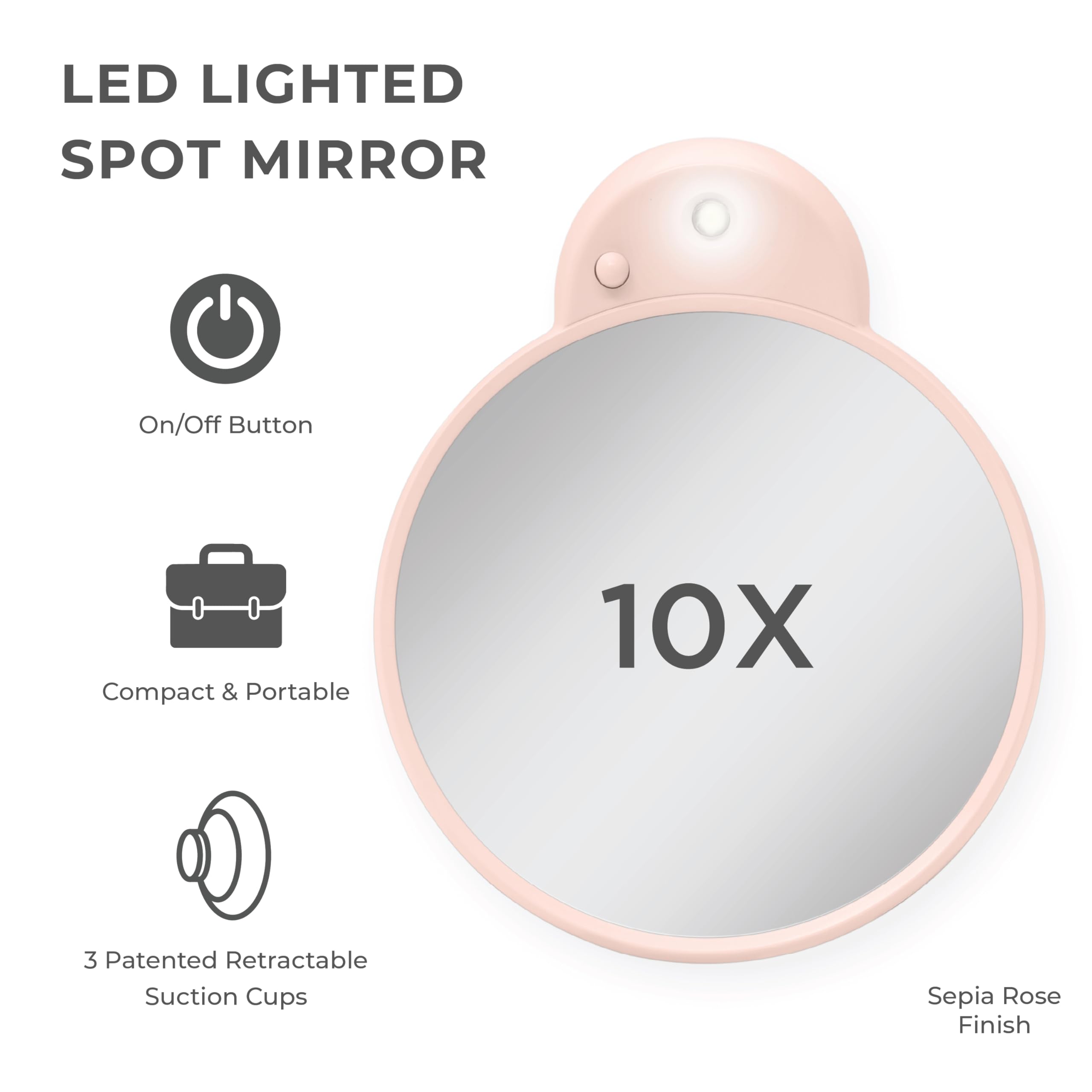 Zadro Magnification Lighted Compact Mirror with LED Light & Retractable Suction Cups - Travel Makeup Mirror, Cool White 6400K Li