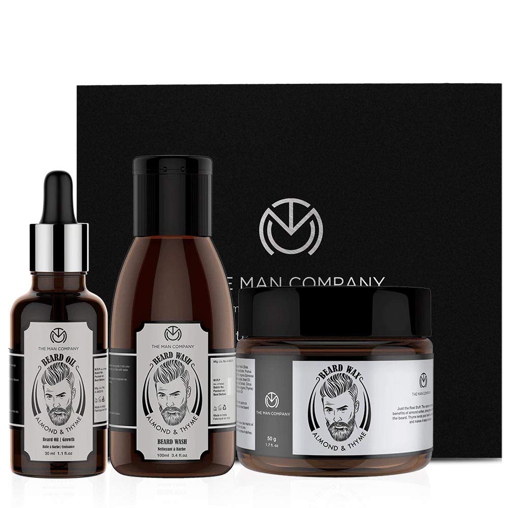 The Man Company Beard Care Kit with Beard Growth Oil, Beard Wash/Shampoo, Beard Wax with Almond & Thyme | 100% Natural Oil | Par
