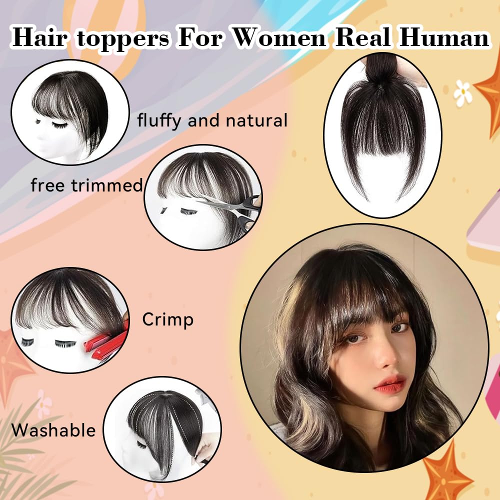 MISNEY 100% Human Remy Wispy Clip-in Bangs - 4x6 Mocha Brown Hair Fringe Hairpieces for Women