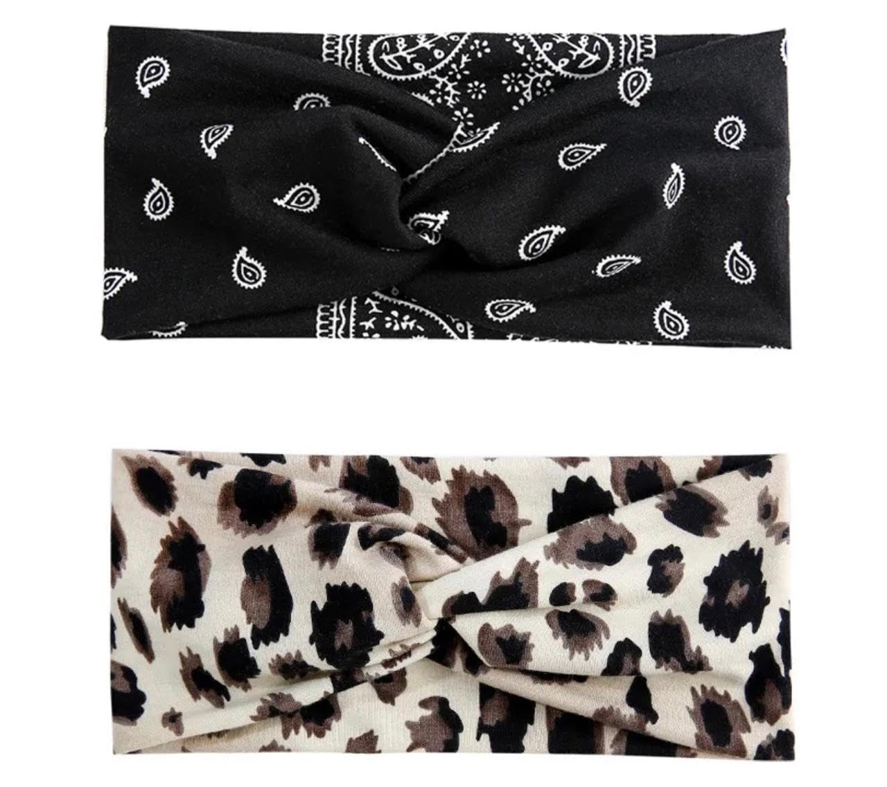 Future Tabs Paisley Print & Animal Print Wide Bandana Knot Headband Combo  | Criss Cross Head Hair Wrap Cloth For Men & Women |