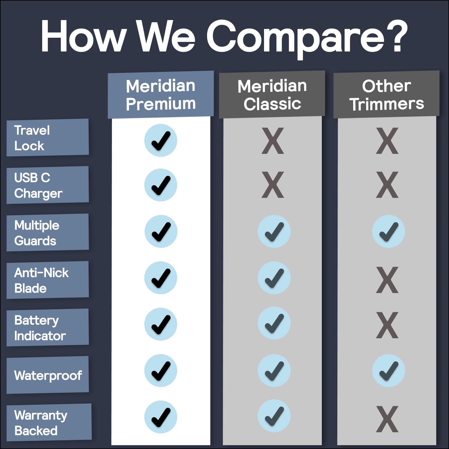 Meridian Premium Trimmer For Men And Women, Usb C Charging, Travel Lock, 6 Colors Available, Sky