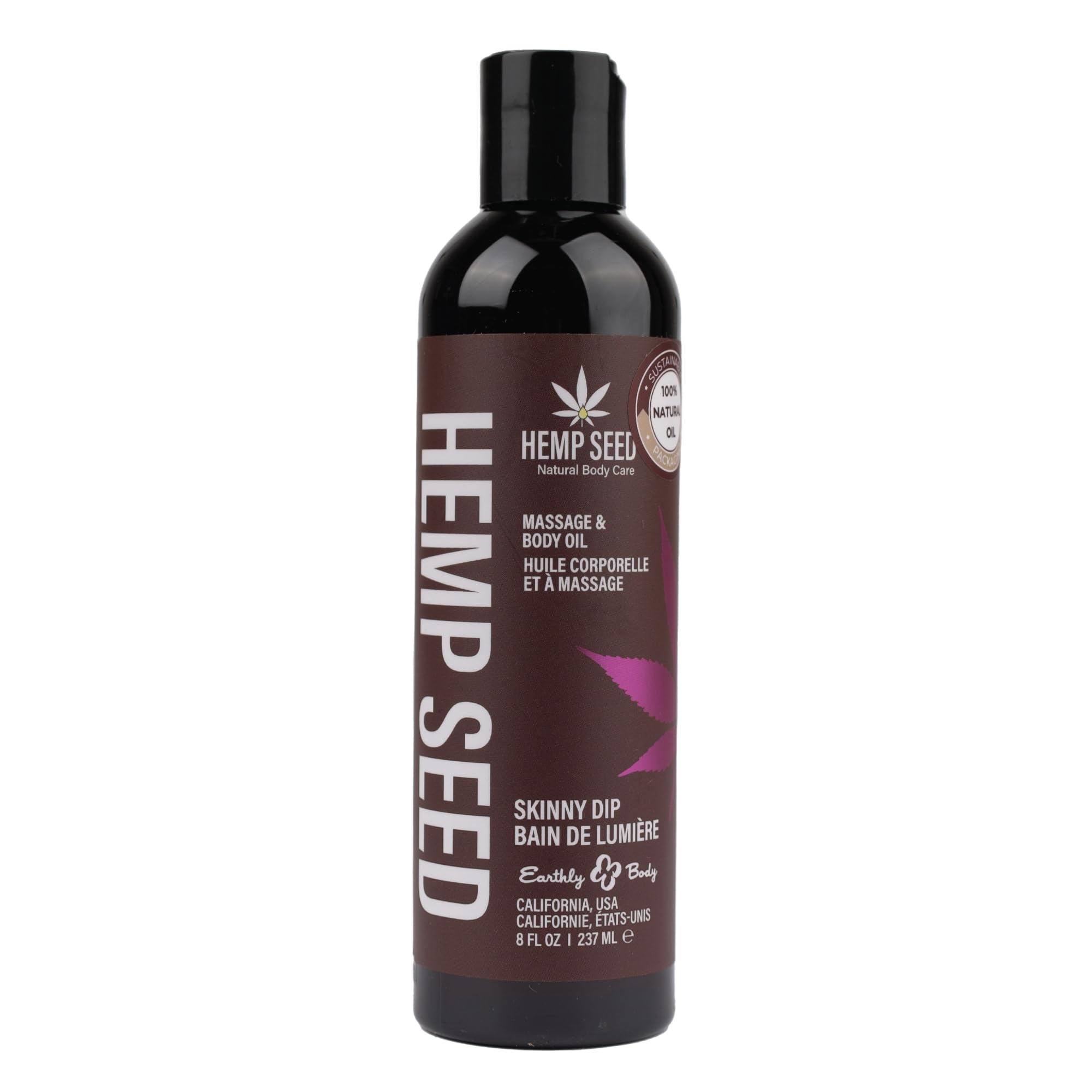 Hemp Seed Massage & Body Oil, Skinny Dip Scent - 8 fl. oz. - Nourishing, Moisturizing Massage Oil - Hemp Seed, Apricot, Grapesee