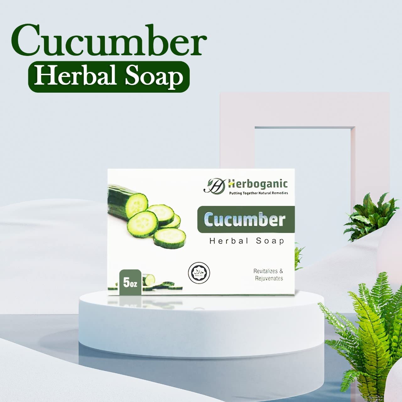 HERBOGANIC Cucumber Herbal Soap | Pack of 3 of 5oz soap Bar | Natural Bar Soap for Face and Body | Hydrating and Nourishing | Su