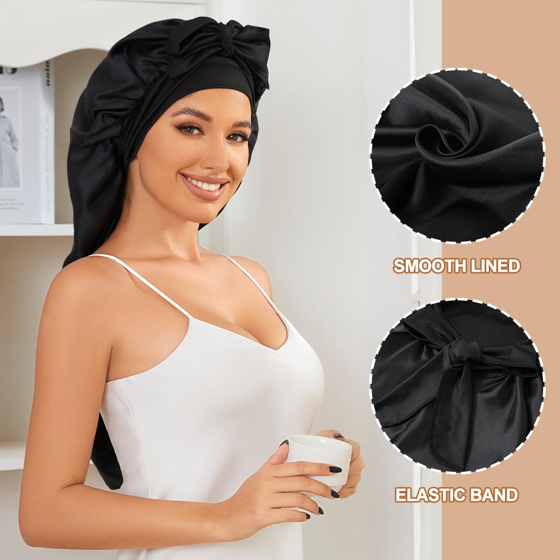 Long Satin Bonnet For Sleeping, Satin Lined Braid Bonnet With Elastic Band, Adjustable Long Strap Bonnets For Women Braids Dread