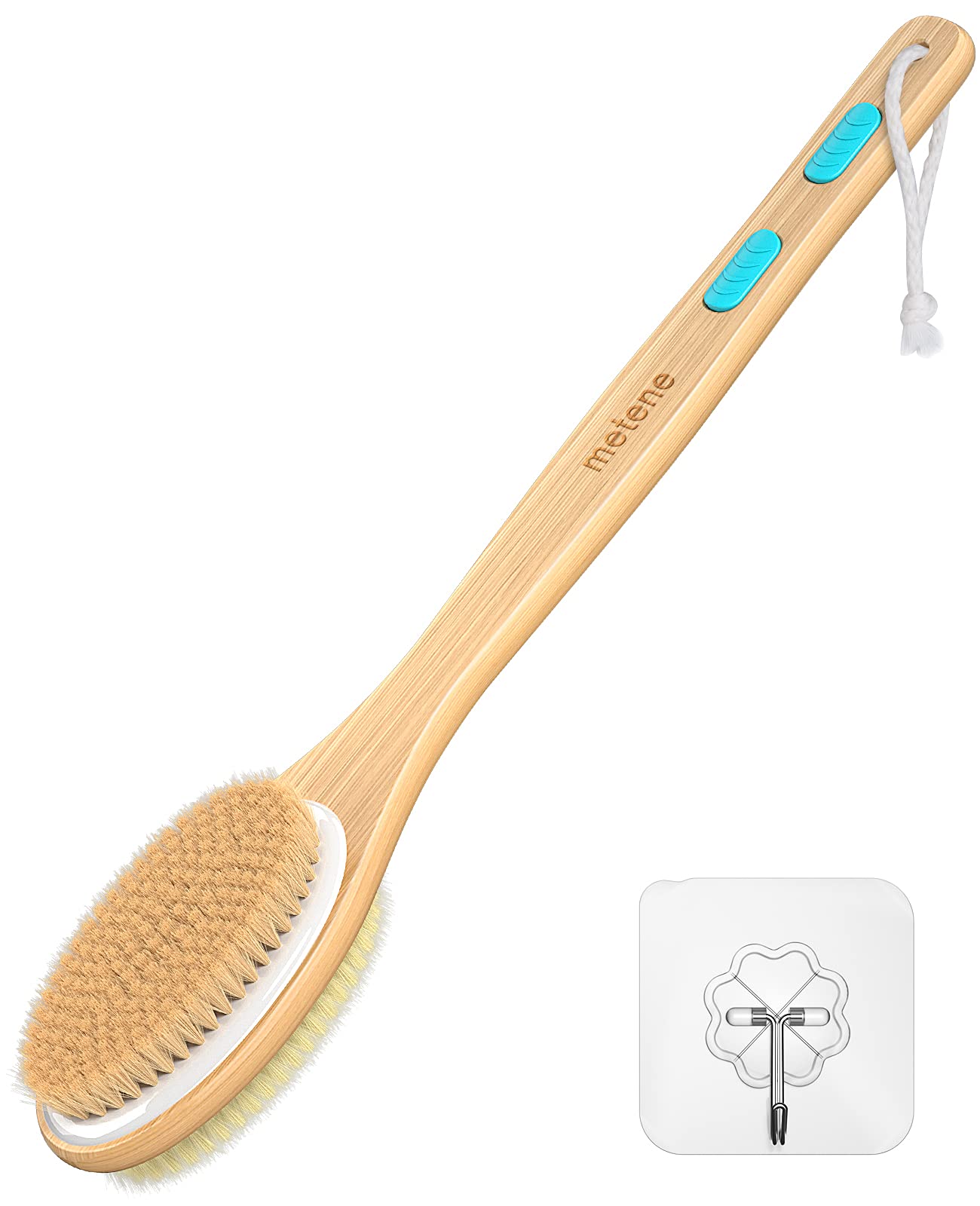 Metene Shower Brush With Soft And Stiff Bristles, Bath Dual-Sided Long Handle Back Scrubber Body Exfoliator For Wet Or Dry Brush