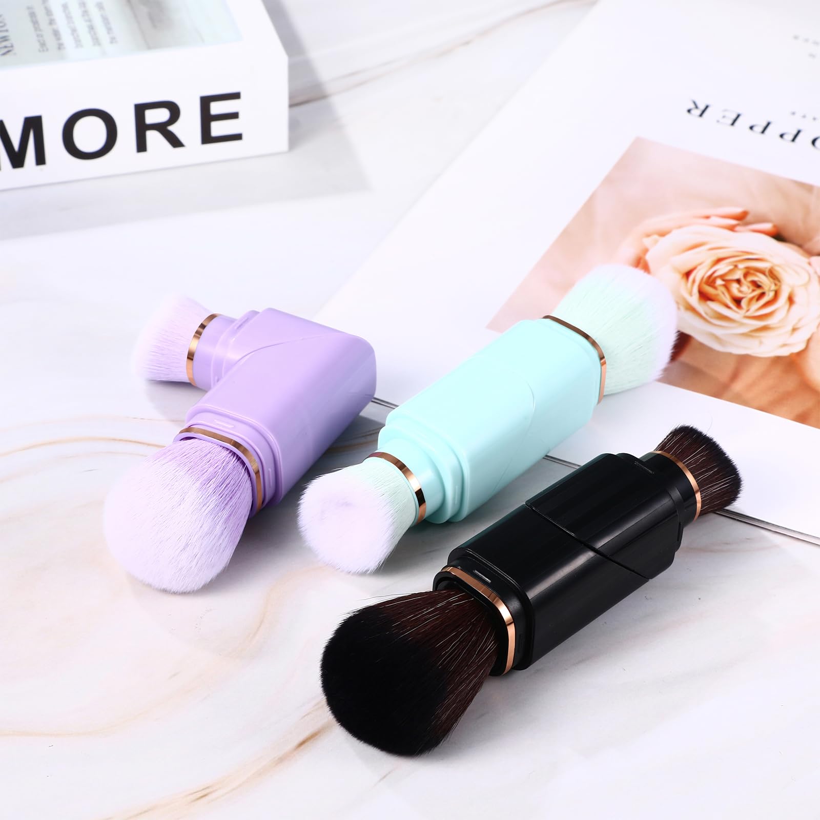 Vtrem Retractable Travel Makeup Brush: Black Kabuki Double-Ended Foundation Blush Brushes Mini Compact Face Brush With Cover Hig