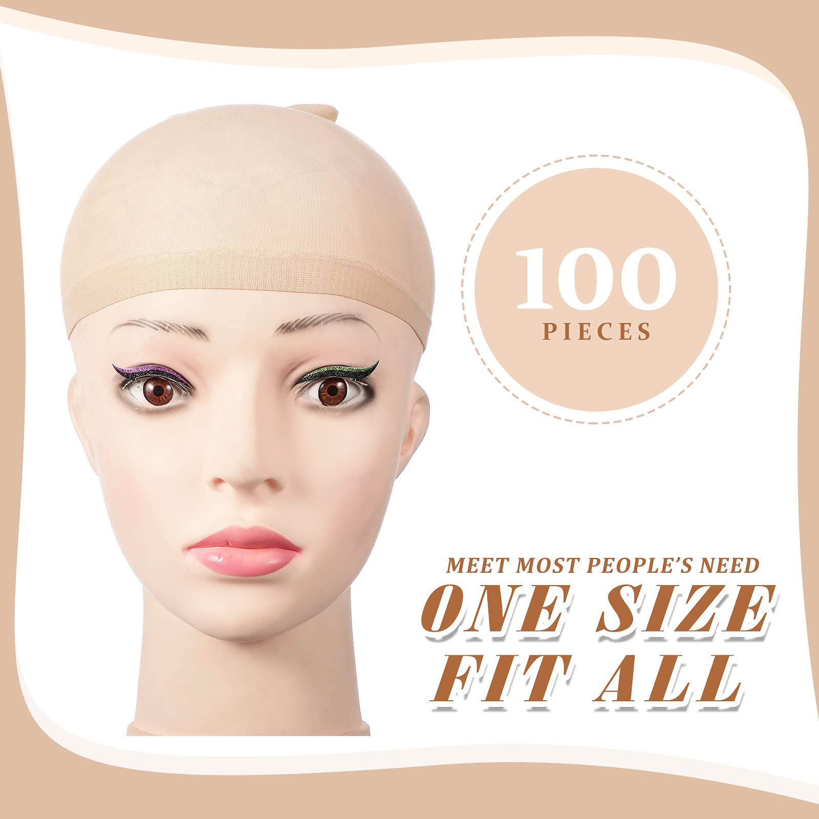 Waydress 100 Pieces Wig Cap Elastic Medium Nylon Stocking Caps Stretchy Stocking Wig Caps Secure Your Hair, Lightweight, Breatha
