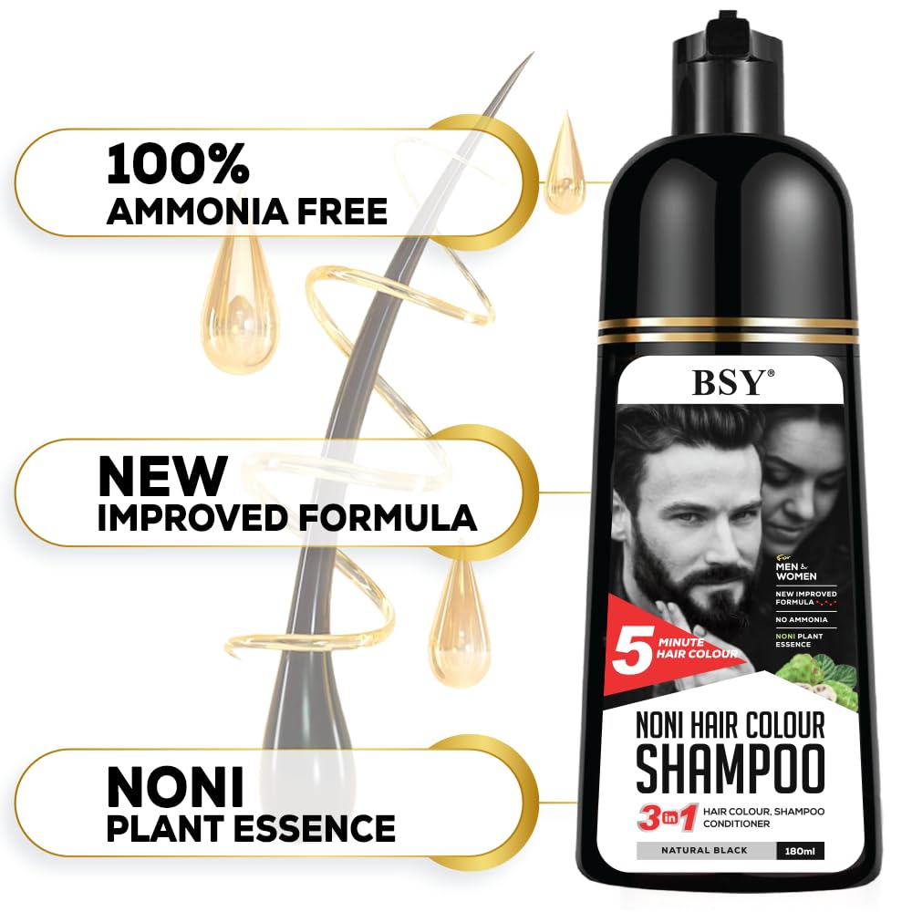 Bsy Noni Hair Color Shampoo - 6 Fl Oz - Pump Pack | No Ammonia | 3 In 1 - Hair Dye Shampoo, Conditioner For Women And Men | Natu