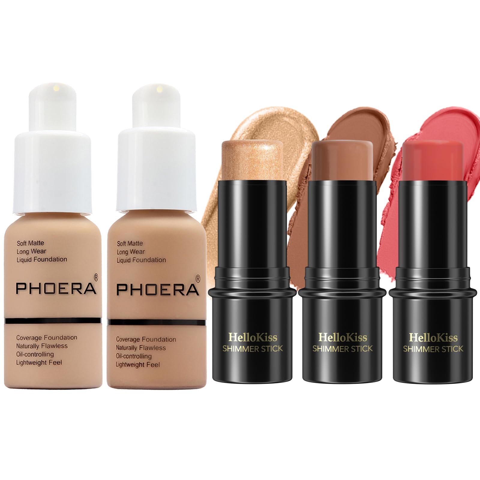 Phoera Foundation,3 Pcs Contour Stick Makeup Kit,Shades With Highlighter Stick,Blush Stick And Bronzer Contour,Phoera Makeup Mat