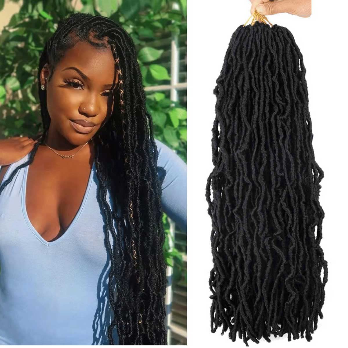 7 Packs 24 Inch Soft Locs Crochet Hair Pre Looped Faux Locs Crochet Braids 126 Stands Curly Wavy Goddess Locs for Butterfly Croc