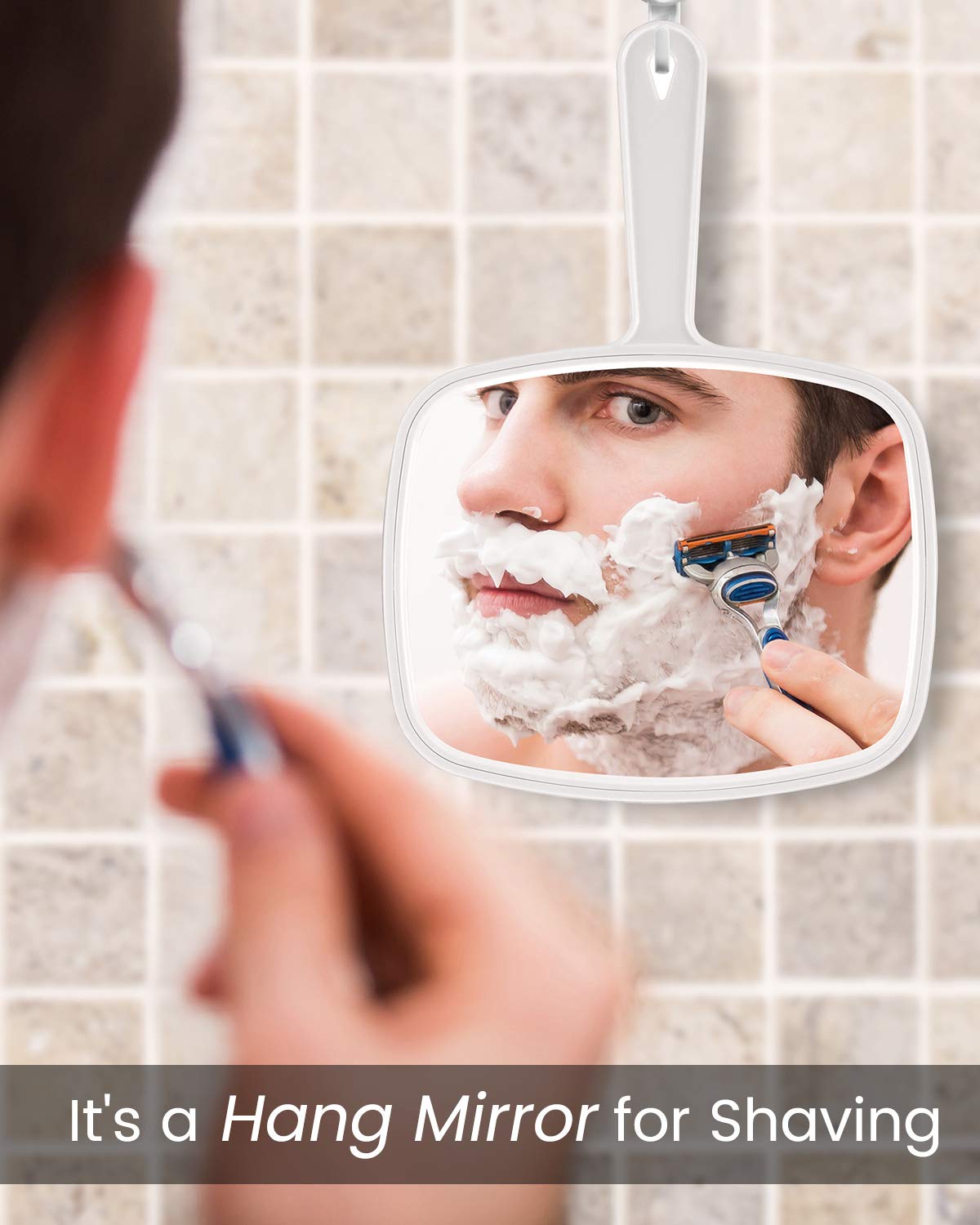 Gladmart Hand Mirror - Square Plastic Hairdressing Mirror 10.3"x7.4" - White, Model GM24HM01
