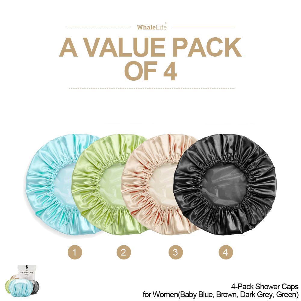 Shower Cap For Women Reusable Extra Large Shower Caps For Men Satin Double Layer Eva Waterproof Long Hair Caps(Baby Blue, Brown,