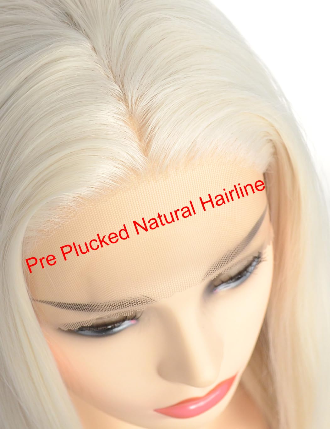 Bluple Long Straight 13X3.5 Lace Front Wigs #60 Platinum Blonde Natural Heat Resistant Synthetic Hair Half Hand Tied Wigs For Co