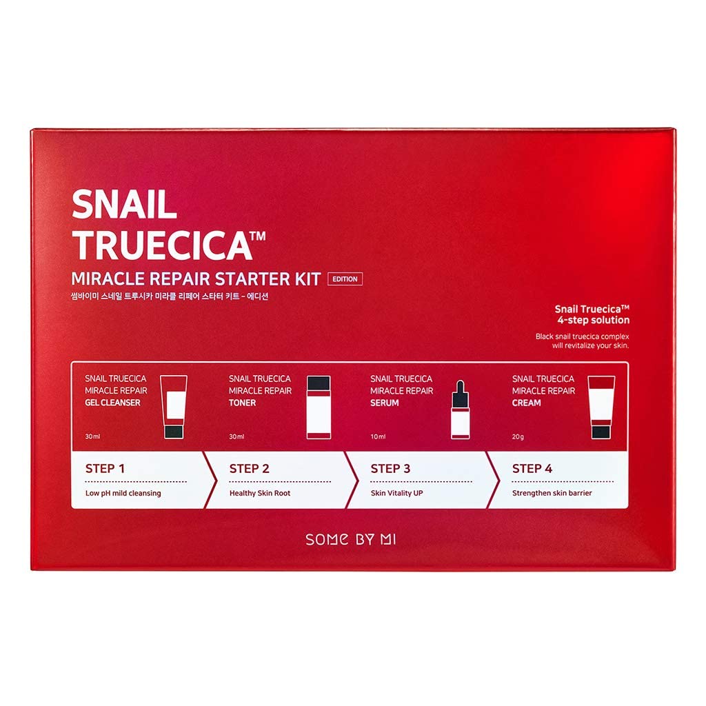 Some By Mi Snail Truecica Miracle Repair Starter Kit - Toner 1.01Oz, Serum 0.33Oz, Gel Cleanser 1.01Oz, Cream 0.67Oz - Daily Rep