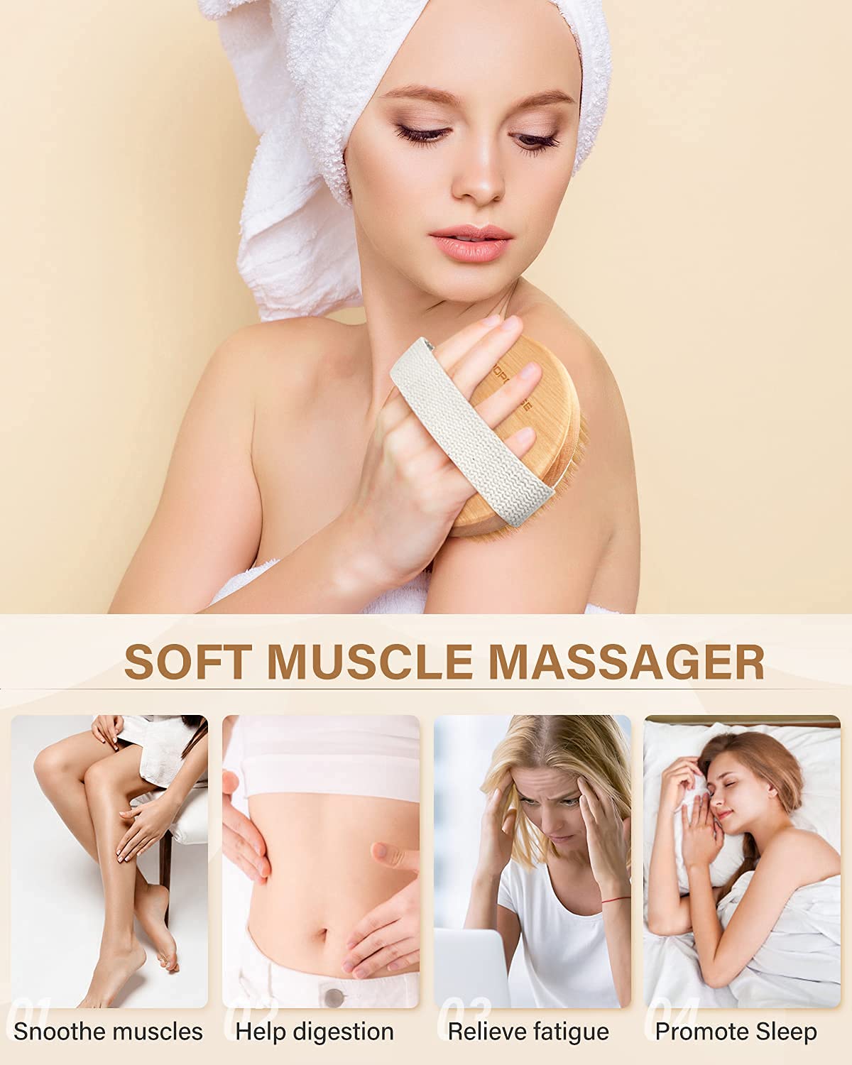 Dry Brushing Body Brush, Popchose Exfoliating Body Brush For Beautiful Skin, Body Scrubber For Cellulite And Lymphatic Drainage,