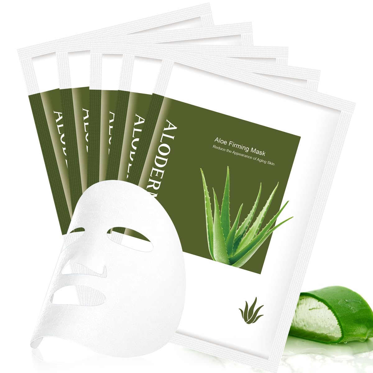Aloderma Firming Sheet Masks With 89% Organic Aloe Vera 5 Pcs - Formulated For Age-Defying Results With Hyaluronic Acid & Argini