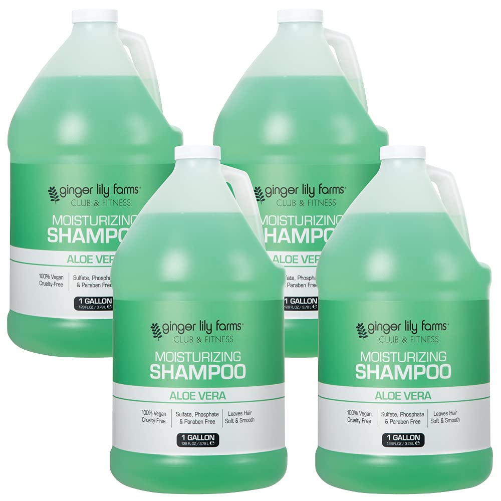 Ginger Lily Farms Club & Fitness Moisturizing Shampoo for All Hair Types, 100% Vegan & Cruelty-Free, Aloe Vera Scent, 1 Gallon R
