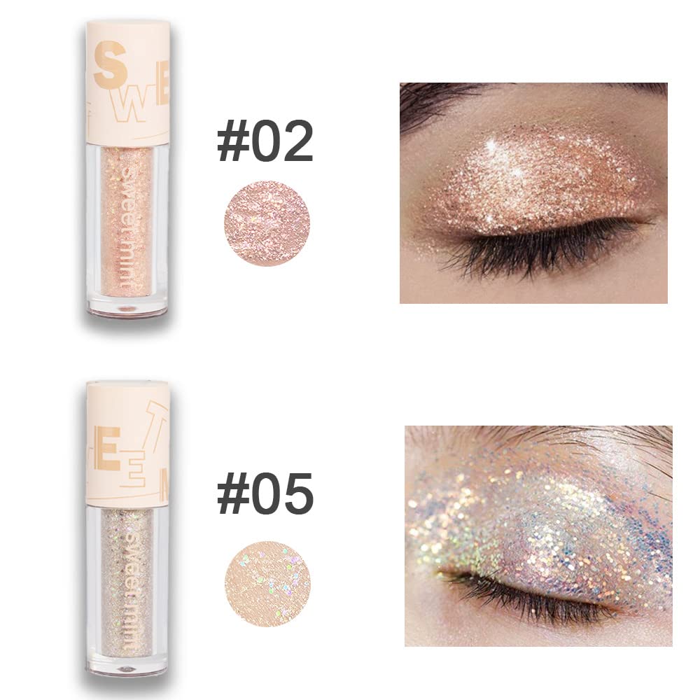 Liquid Sparkling Glitter Eye Shadow Sticks: Crystal Silver Golden Eyeshadow, Eyeliner, Eyelid, Liquid Highlight Shimmer Makeup F