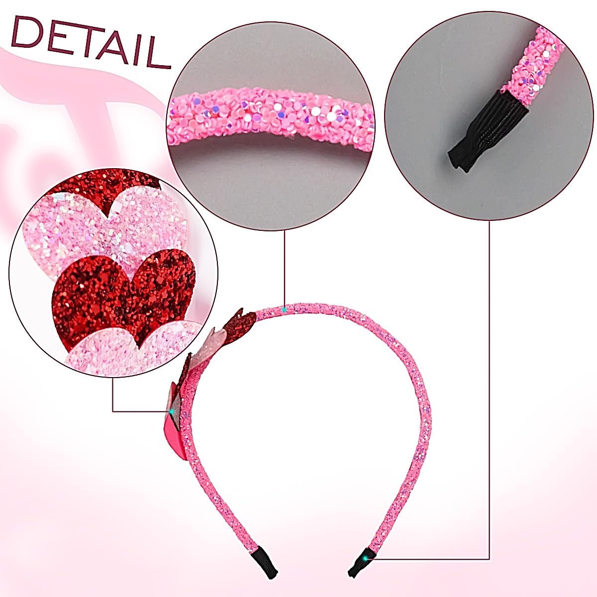Doneace Valentine'S Day Heart Headband Hair Band Glitter Hair Hoop Red And Pink Sequins Hair Accessories Headdress For Women Gir
