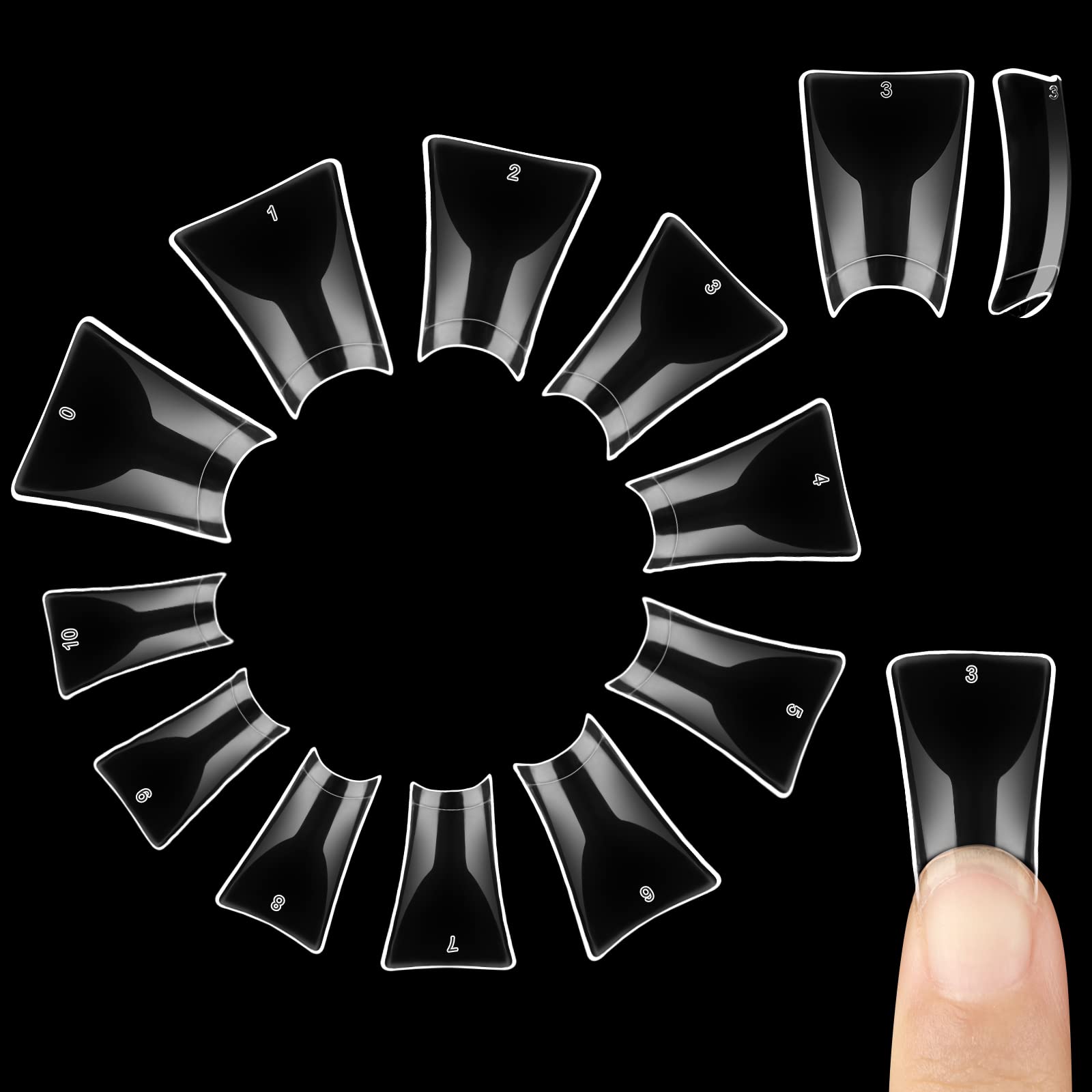 NOVO OVO 550 pcs Transparent Clear Crystal Duck Feet Style Flare Nail Tips Y2K Vibe Half Cover C Curve Wide French False Nail Ex